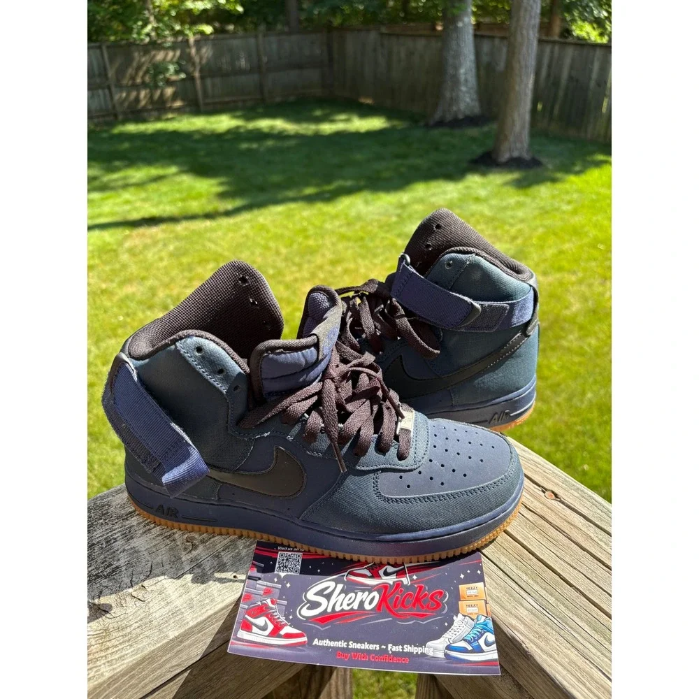 Nike‎ Air Force 1 High Midnight Navy Gum Sole Canvas Sneakers M 8.5 315121-410